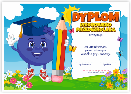 Dyplom: Wzorowego Przedszkolaka - Jagódka (wzór 44)