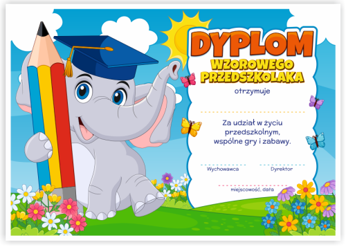 Dyplom: Wzorowego Przedszkolaka - Słonik (wzór 46)