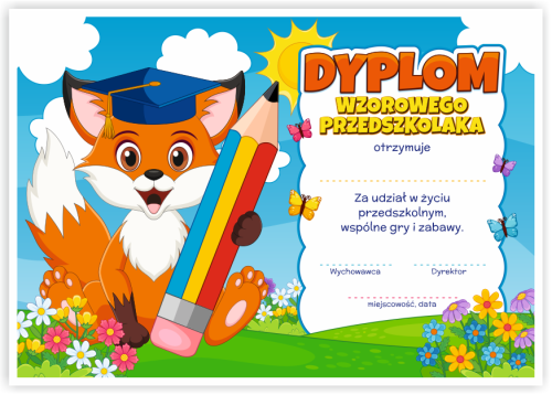 Dyplom: Wzorowego Przedszkolaka - Lisek (wzór 47)