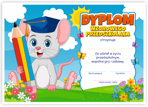 Dyplom: Wzorowego Przedszkolaka - Myszka (wzór 48)