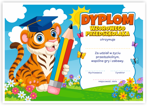 Dyplom: Wzorowego Przedszkolaka - Tygrysek (wzór 50)
