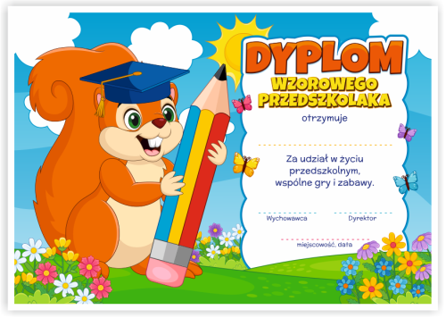 Dyplom: Wzorowego Przedszkolaka - Wiewiórka (wzór 51)