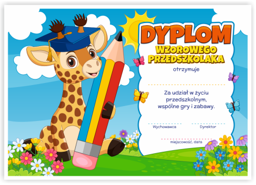 Dyplom: Wzorowego Przedszkolaka - Żyrafa (wzór 52)