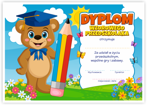 Dyplom: Wzorowego Przedszkolaka - Miś (wzór 53)