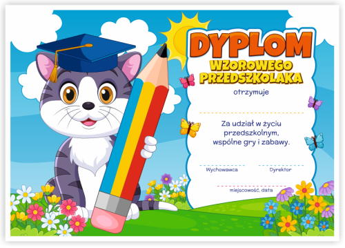 Dyplom: Wzorowego Przedszkolaka - Kotek (wzór 54)