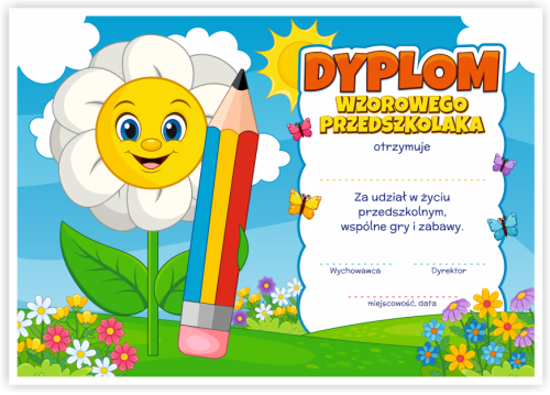 Dyplom: Wzorowego Przedszkolaka - Stokrotka (wzór 56)