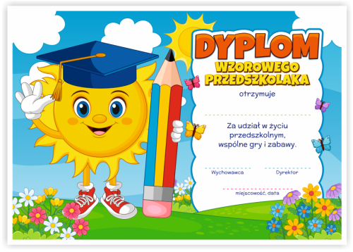Dyplom: Wzorowego Przedszkolaka - Słoneczko (wzór 57)