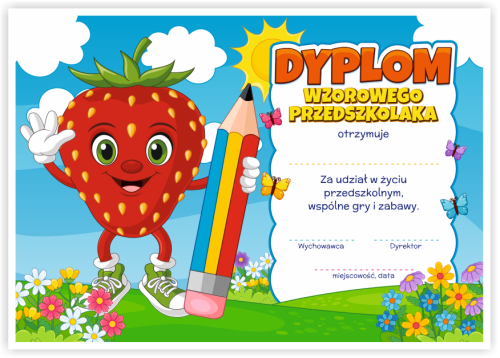 Dyplom: Wzorowego Przedszkolaka - Poziomka (wzór 58)