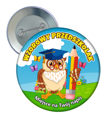 Przypinka: Wzorowego Przedszkolaka (Sowa) + twój napis