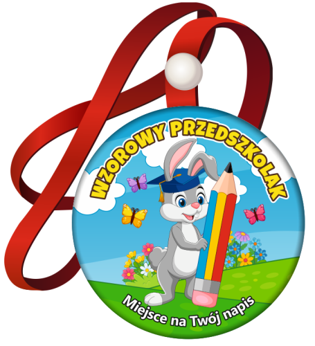 Medal na tasiemce: Wzorowego Przedszkolaka (Zajączek) + twój napis