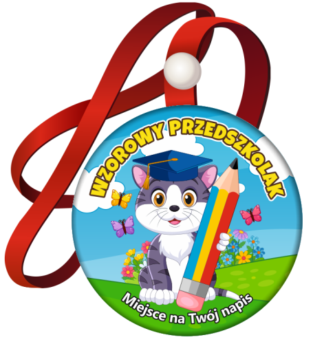 Medal na tasiemce: Wzorowego Przedszkolaka (Kotek) + twój napis