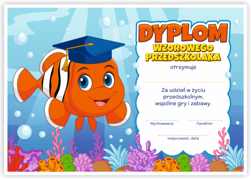 Dyplom: Wzorowego Przedszkolaka - Rybka (wzór 59)