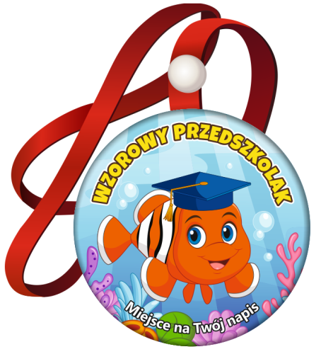 Medal na tasiemce: Wzorowego Przedszkolaka (Rybka) + twój napis