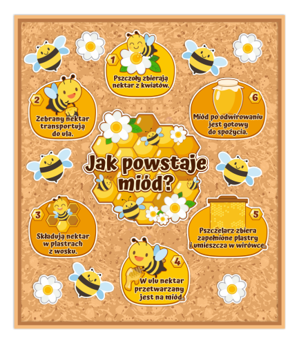 Dekoracja na gazetkę - Dzień Pszczoły - Jak powstaje miód? (~A3, jednostronna)