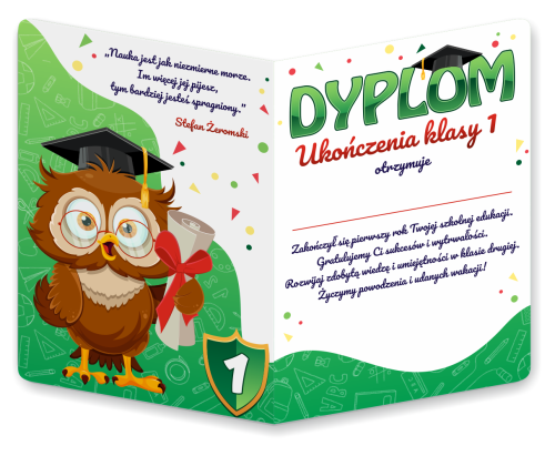 Dyplom: Ukończenia klasy 1 - wzór 2 (składany, format A4+)
