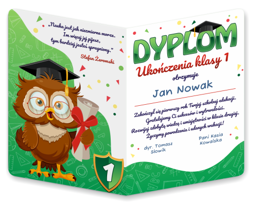 Dyplom: Ukończenia klasy 1 - wzór 2 (składany, format A4+)