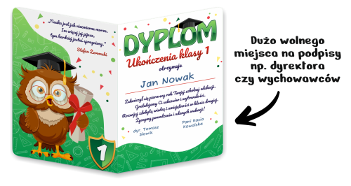 Dyplom: Ukończenia klasy 1 - wzór 2 (składany, format A4+)