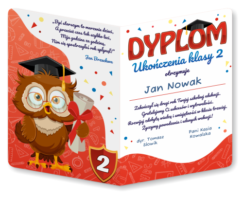Dyplom: Ukończenia klasy 2 - wzór 2 (składany, format A4+)