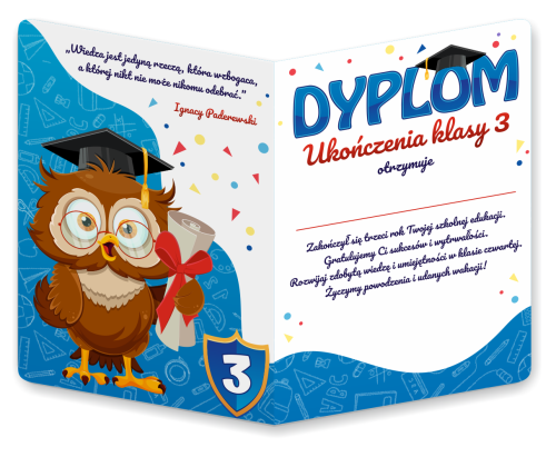 Dyplom: Ukończenia klasy 3 - wzór 2 (składany, format A4+)