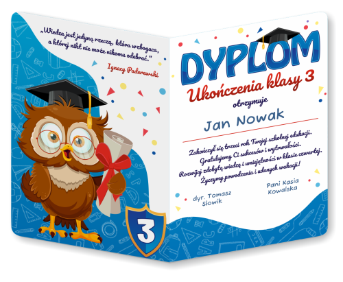 Dyplom: Ukończenia klasy 3 - wzór 2 (składany, format A4+)