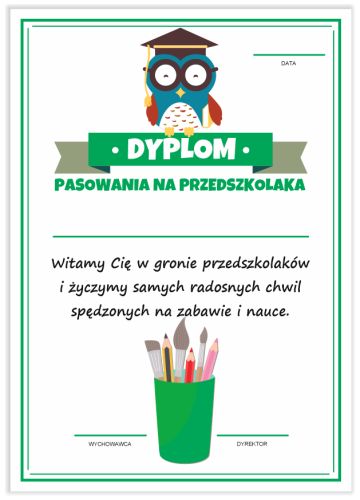 Dyplom: Pasowania na Przedszkolaka (Sowa)