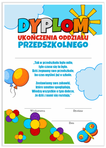 Dyplom: Ukończenia Oddziału Przedszkolnego (Wzór 11)