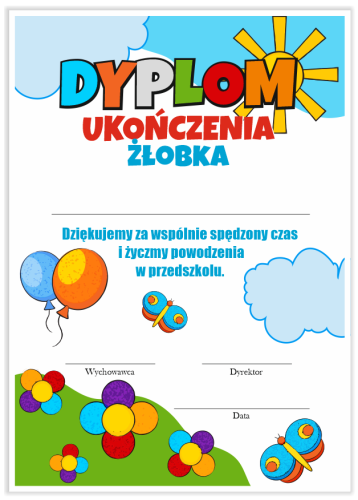 Dyplom: Ukończenia Żłobka - wzór 2