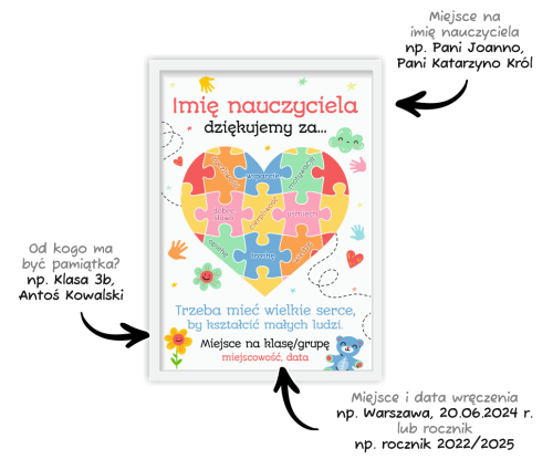 Podziękowanie dla nauczyciela w ramce - wzór 1 (format 21x30cm)