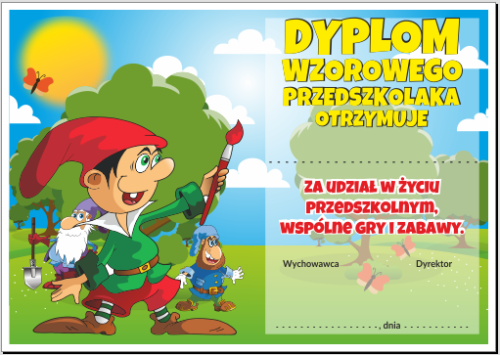 Dyplom wzorowego przedszkolaka krasnale