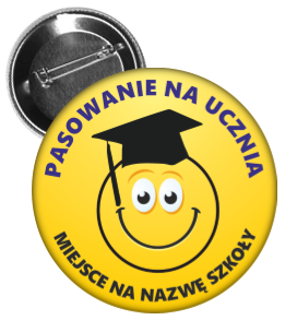Przypinka pasowanie na ucznia buźka z biretem 