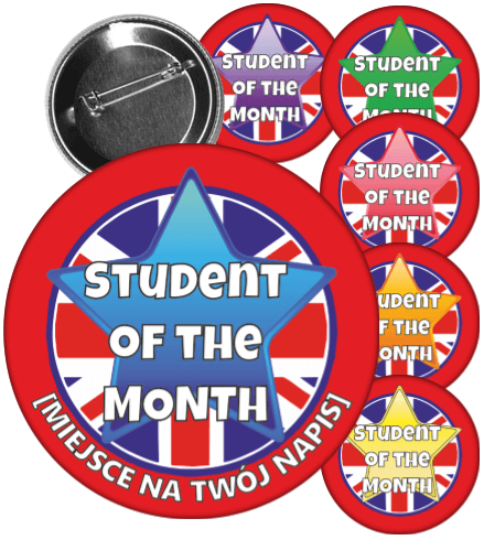 Przypinki dla dzieci w języku angielskim "Student of the month".