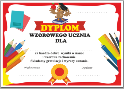 dyplom wzorowego ucznia z sową