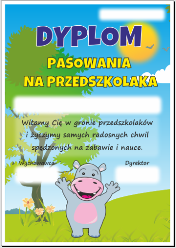 dyplom pasowania na przedszkolaka hipopotam