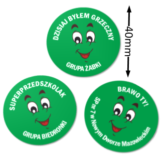 naklejki uśmiechy buźki zielone z przykładowymi napisami