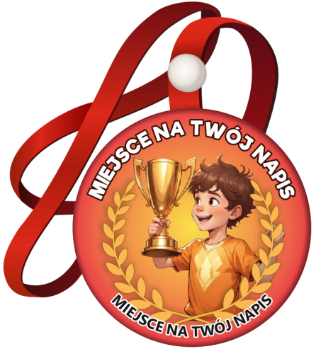 Medal na tasiemce: "Sportowy - chłopiec z pucharem" (wzór 1) + Twój napis