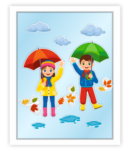 Dekoracja jesienna na okna "Duże Jesienne Dzieci" (~A3, dwustronna)