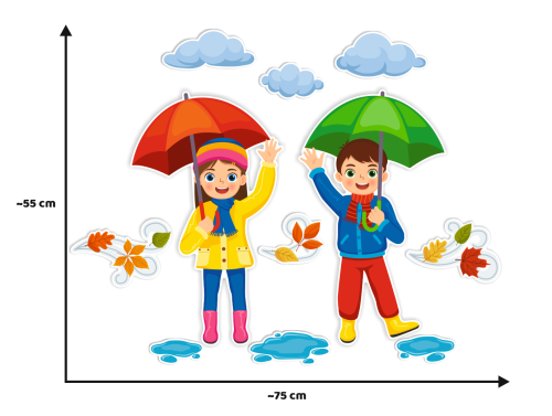 Dekoracja jesienna na okna "Duże Jesienne Dzieci" (~A3, dwustronna)