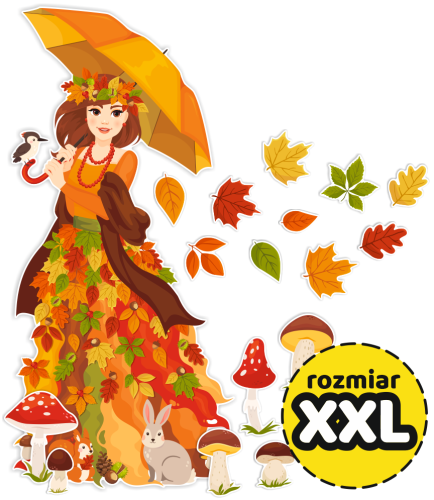 Dekoracja jesienna - Pani Jesień z parasolem - wzór 2 (rozmiar XXL)