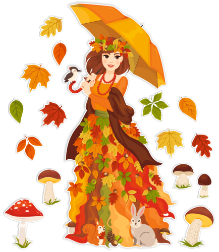 Dekoracja jesienna na okna "Pani Jesień z parasolem" - wzór 3 (dwustronna)