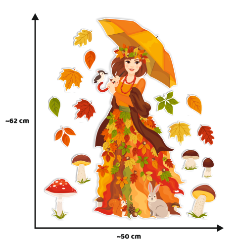 Dekoracja jesienna na okna "Pani Jesień z parasolem" - wzór 3 (dwustronna)
