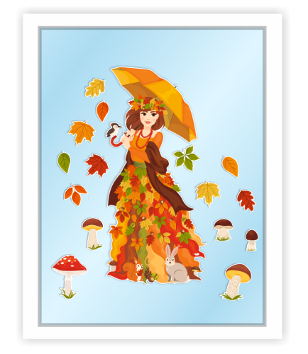 Dekoracja jesienna na okna "Pani Jesień z parasolem" - wzór 3 (dwustronna)