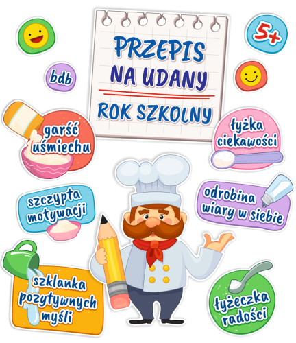 Dekoracja na gazetkę - Przepis na udany rok szkolny (~A3, jednostronna)