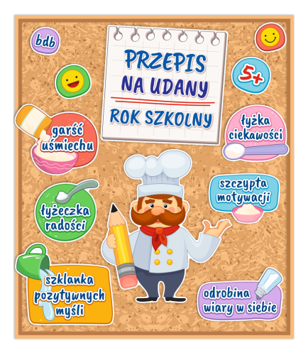 Dekoracja na gazetkę - Przepis na udany rok szkolny (~A3, jednostronna)