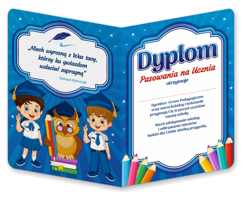 Dyplom: Pasowanie na Ucznia - wzór 1 (składany, format A5)