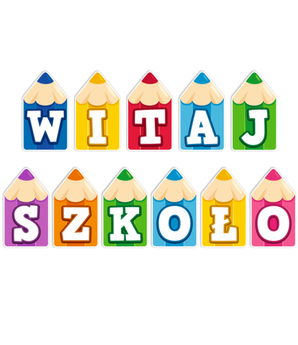 Dekoracja napis: WITAJ SZKOŁO (duże wycięte kredki)