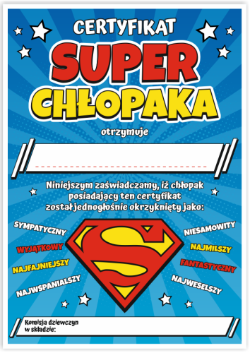 Dyplom: Certyfikat Superchłopaka (na Dzień Chłopaka) - wzór 5
