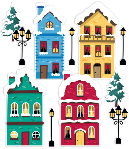 Dekoracja zimowa na okna - Duże Zimowe Domki - wzór 2 (~A3, dwustronna)