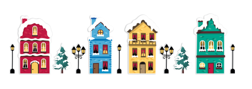 Dekoracja zimowa na okna - Duże Zimowe Domki - wzór 2 (~A3, dwustronna)