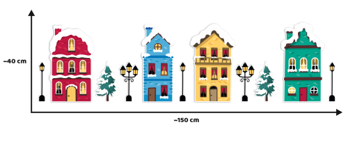 Dekoracja zimowa na okna - Duże Zimowe Domki - wzór 2 (~A3, dwustronna)