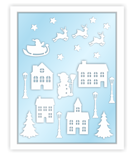Dekoracja zimowa - Miasteczko Zimowe - wzór 2 (rozmiar ~A3)